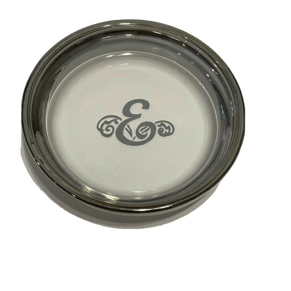 LETTER E INITIAL Glass COASTER Silver Rimmed Trinket Dish Coin Holder Ashtray